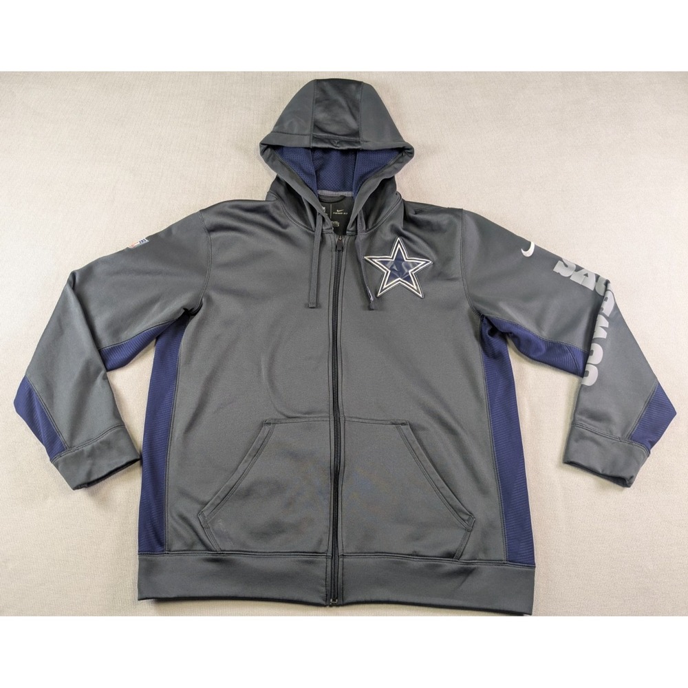 Dallas Cowboys Jacket Mens Large Gray Nike Hoodie Full Zip Therma-Fit NFL